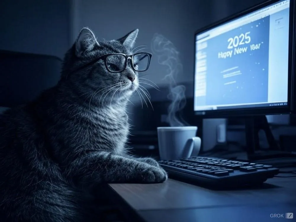 AI generated cat welcoming 2025.