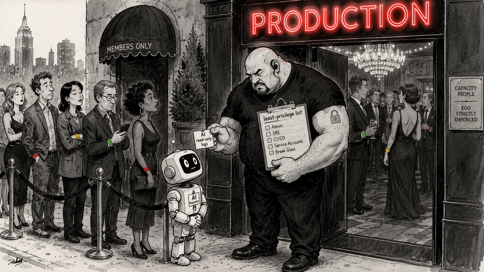 illustration: rogue agent robot vs bouncer