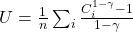 U=\frac{1}{n}\sum_{i}\frac{C_i^{1-\gamma}-1}{1-\gamma}